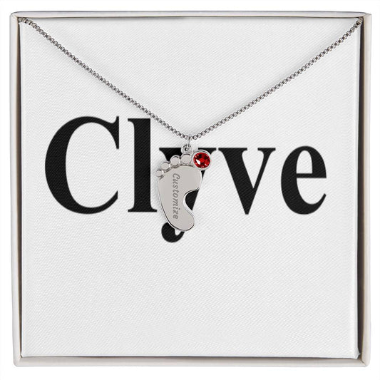 Engraved Baby Feet Necklace with Birthstone - Clyve